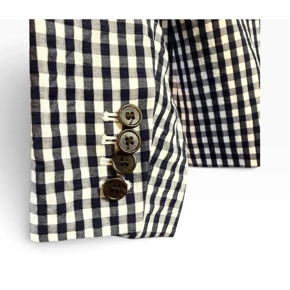 J.Crew Blazer Size 4 NWT Navy White Gingham Check Cotton Contrast Lapel Jacket